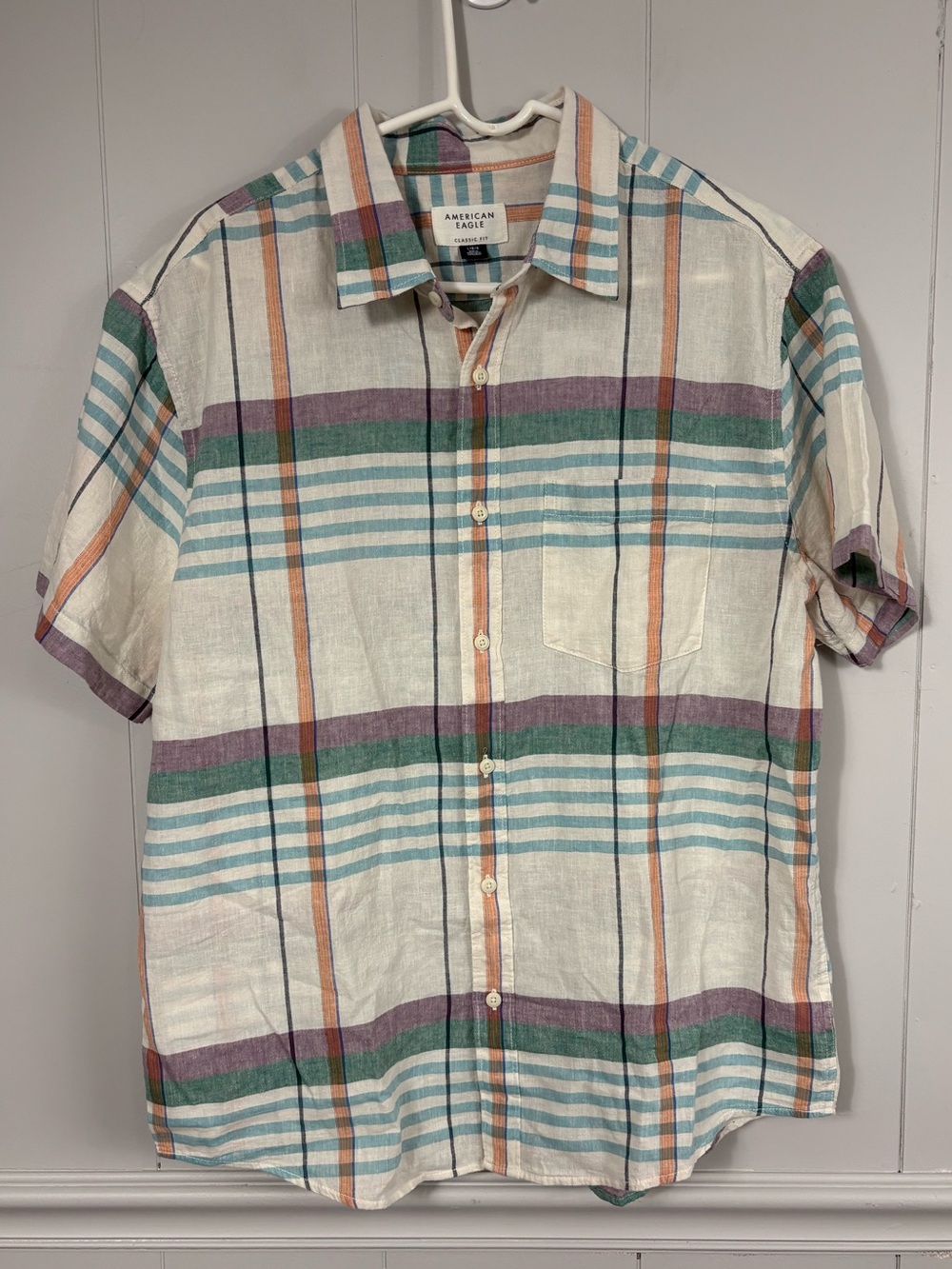 NWT American Eagle AE Classic Fit Linen-Blend Button-Up Shirt Large Preppy